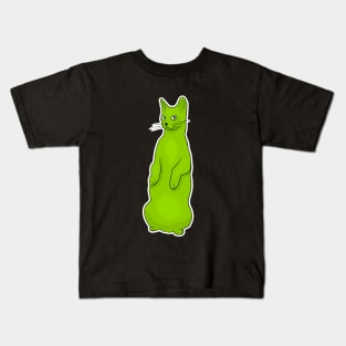 Green Cat Standing Up Kids T-Shirt